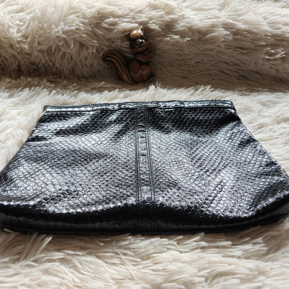 Mary Ann Rosenfeld Clutch Handbag Black Faux Leather 12"Wx8"H Vintage